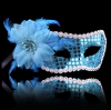 Venetian Masquerade Mask with Blue Flower and Lace Glitter Sequin - Baby Blue