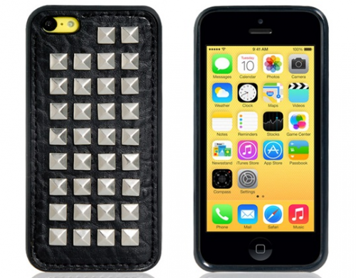 Rectangular Rivet Decorated Silicone Skin Case for iPhone 5C (Black)